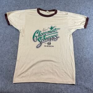 VINTAGE 80s Mr Boston Ringer Shirt Mens Cream Chocomint Schnapps USA Tee Large